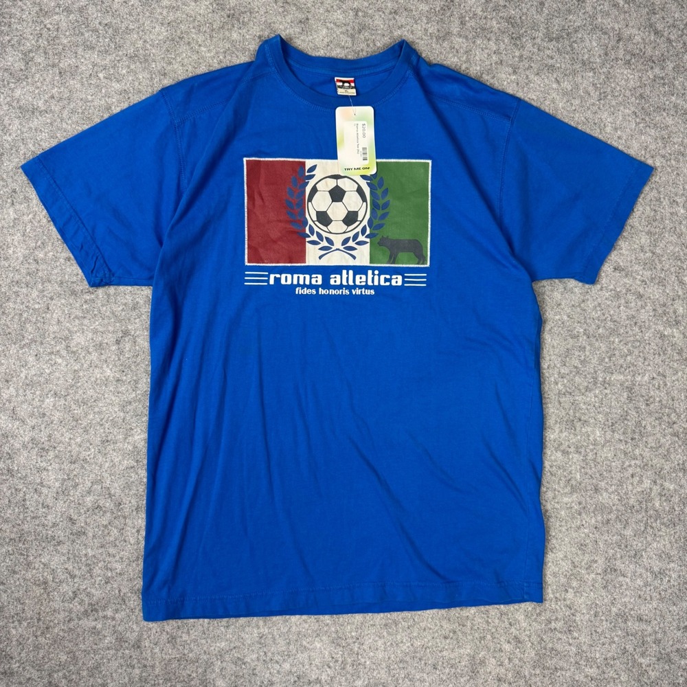 Roma Atletica Mens Blue Soccer Graphic T-Shirt‎ XL Italian Flag Wolf Tee NEW